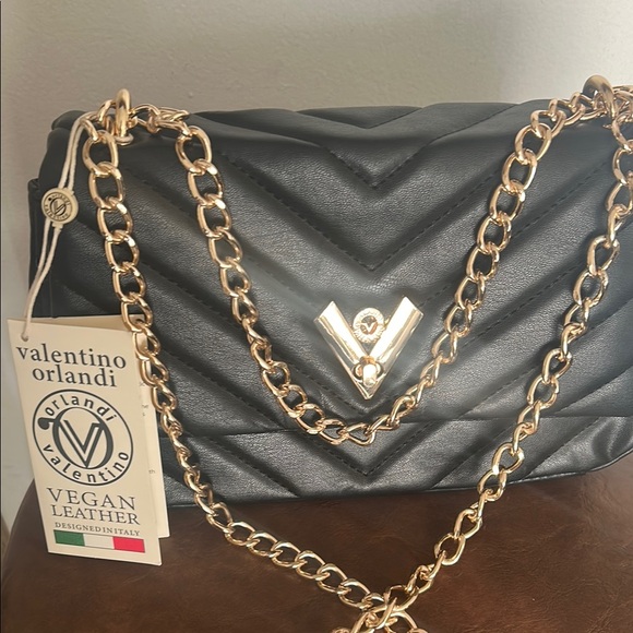 Valentino Orlandi Black Vegan Leather Shoulder Bag. NWT - Picture 3 of 9